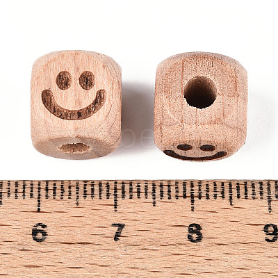 Engraved Beech Wood Beads WOOD-N015-08F-1