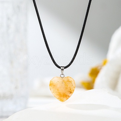 Natural Jadeite Heart Pendant Black Cord Necklaces NI9317-12-1