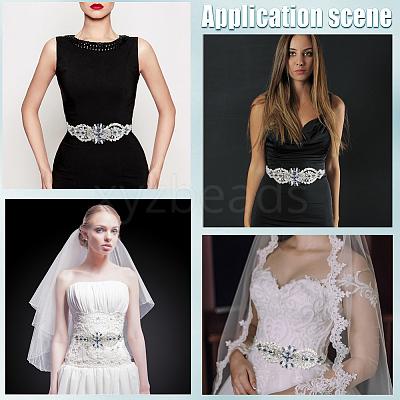 Flower Full Crystal & Montana Rhinestone Handmade Bridal Belts for Wedding Dresses AJEW-WH20006-233A-01-1