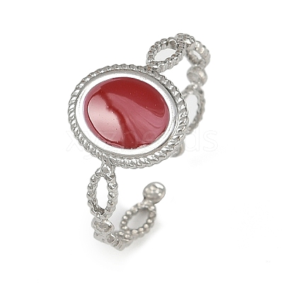 Oval 304 Stainless Steel Enamel Cuff Rings for Women RJEW-G355-01P-02-1
