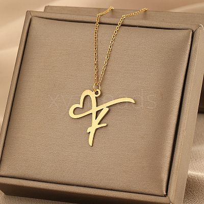 304 Stainless Steel Heart Initial Pendant Necklaces for Women Men FS-WG51A4F-24-1