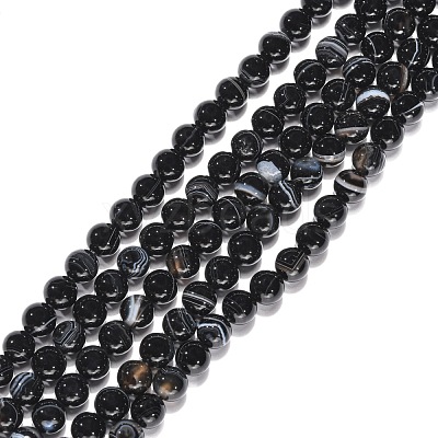 Natural Black Agate Beads Strands X-G-G391-6mm-01-1
