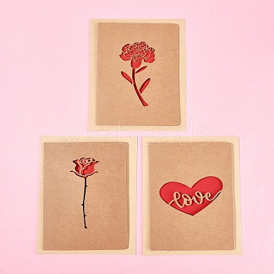 3 Sets Kraft Paper Greeting Cards AJEW-FS0001-27B-1