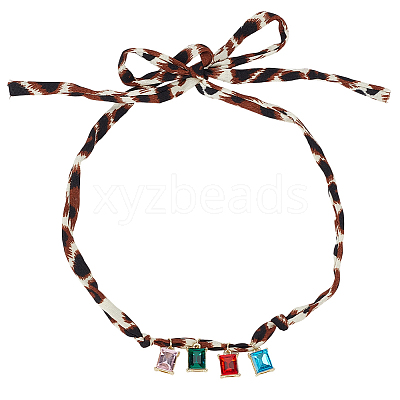 Alloy with Colorful Glass Pendant Polyester Collar Knot Tie Necklaces for Women NJEW-SP0001-17B-1