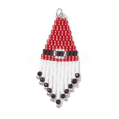 Glass Seed Beaded Christmas Hat Pendants PALLOY-MZ00869-1