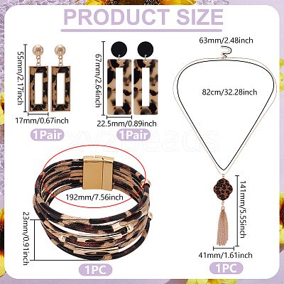 Leopard Print Alloy Pendant Necklaces & Earrings & Bracelet Sets SJEW-WH0020-03B-1