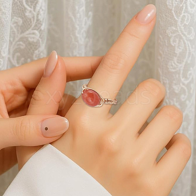 12Pcs Natural Gemstone Finger Rings RJEW-HY00004-1