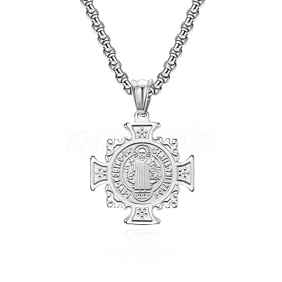Saint Benedict Cross 304 Stainless Steel Pendant Necklaces for Men FS-WGB09ED-01-1