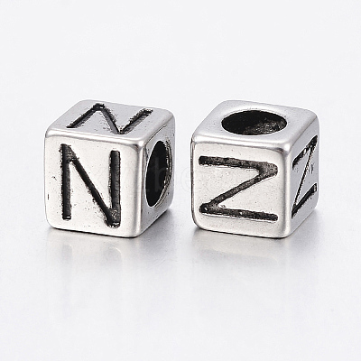304 Stainless Steel Large Hole Letter European Beads LS-STAS-H428-01AS-N-1