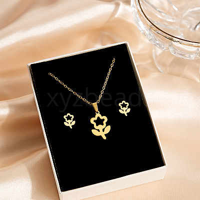 304 Stainless Steel Pendant Necklaces & Stud Earrings Sets WG82A44-23-1
