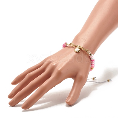 Handmade Disc Polymer Clay Braided Bead Bracelet BJEW-JB07407-01-1