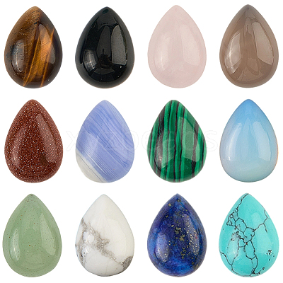36Pcs 12 Styles Natural & Synthetic Mixed Gemstone Cabochons G-SP0001-41-1