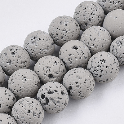 Spray Painted Natural Lava Rock Beads Strands G-N0324-D-02-1