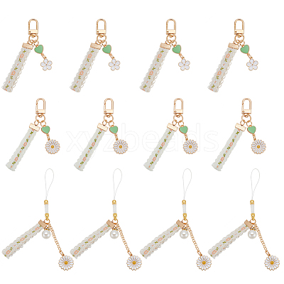 12Pcs 3 Style Alloy Enamel Mobile Straps Pearl Flower Lanyard Wrist KEYC-DR0001-12-1
