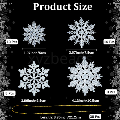 36Pcs Snowflake Plastic Pendant Decorations DIY-CP0013-33A-1