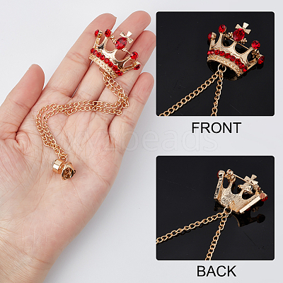 AHADEMAKER 3Pcs 3 Colors Rhinestone Crown with Hanging Safety Chains Brooch JEWB-GA0001-13-1