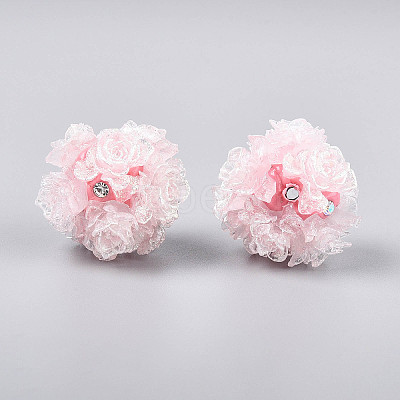 Polymer Clay Rhinestone Beads with Embossed Resin Roses RESI-T059-01A-02-1