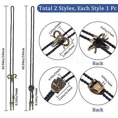 2Pcs 2 Style Imitation Leather Cords Bolo Ties NJEW-GF0001-08-1