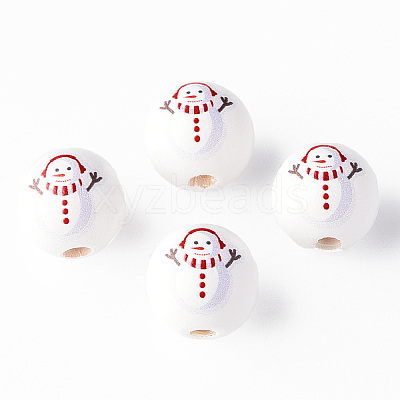 Painted Natural Wood Round Beads X1-WOOD-N006-181-1