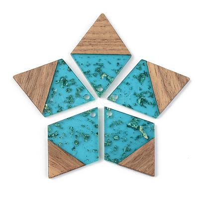 Transparent Resin & Walnut Wood Pendants X-RESI-S389-012A-B03-1