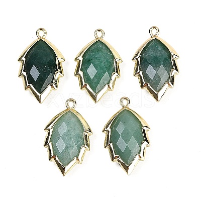 Natural Green Aventurine Faceted Leaf Pendants G-I375-04G-18-1