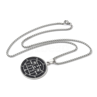 201 Stainless Steel Black Enamel Flat Round Sigil Pendant Necklaces LS-NJEW-H065-03P-1