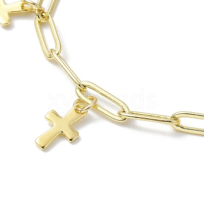 Golden 304 Stainless Steel Charm Bracelets with Brass Paperclip Chains BJEW-JB10031-03-1