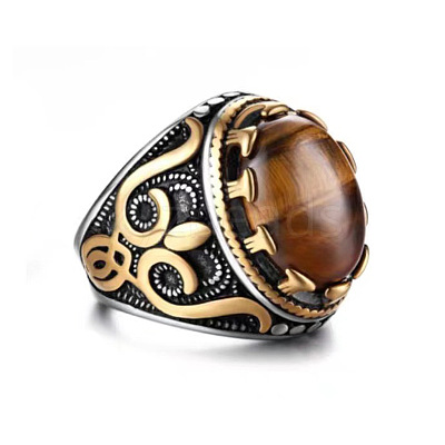 Natural Tiger Eye Oval Finger Ring PW-WG56139-10-1