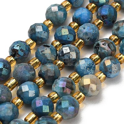 Electroplated Natural Druzy Geode Crystal Beads Strands G-F833-P01-8mm-05-1
