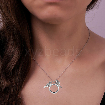 Alloy Wing Parrot Locket Pendant 304 Stainless Steel Cable Chain Necklaces for Women NJEW-DR00034-1