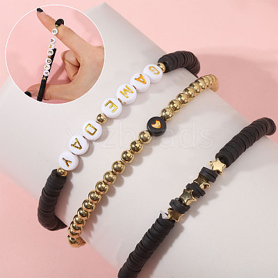 9Pcs 9 Styles Handmade Polymer Clay Heishi Beads Stretch Bracelets BJEW-WH0012-101B-1