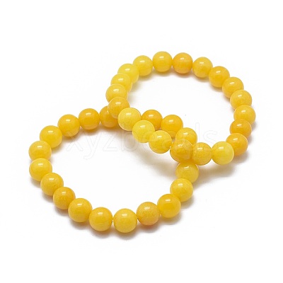 Natural Yellow Jade Bead Stretch Bracelets BJEW-K212-B-038-1