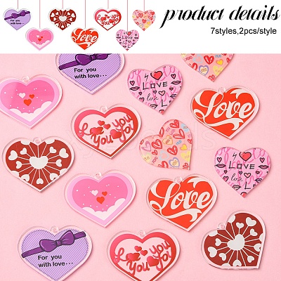 14Pcs 7 Styles Valentine's Day Transparent Acrylic Pendants OACR-FS0001-98-1