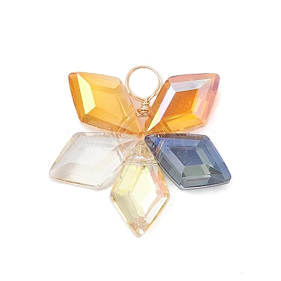 9Pcs 3 Colors Electroplate Rhombus Glass Pendants PALLOY-JF04507-1