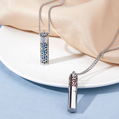 2 Styles 304 Stainless Steel Box Chain Hollow Column Perfume Bottle Pendant Necklaces NJEW-FH0001-19-1