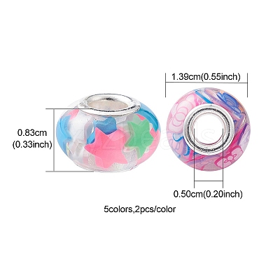 10Pcs 5 Colors Transparent Resin European Rondelle Beads RPDL-YW0001-07B-1