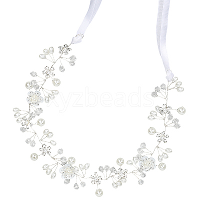 Polyester with Plastic Pearl and Acrylic Flower Hairband for Bride Wedding Bridal Veil Hair Accessories Hair Vine OHAR-WH20010-04S-1