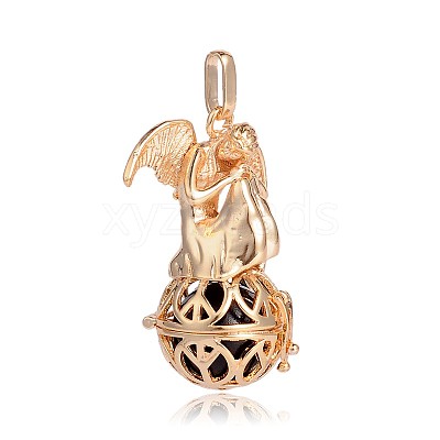 Golden Plated Brass Hollow Round Cage Pendants KK-J249-04G-1