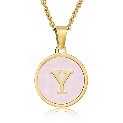 Natural Shell Initial Letter Pendant Necklace LE4192-24-1