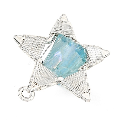 Electroplated Natural Quartz Faceted Copper Wire Wrapped Pendants PALLOY-TA00443-01-1