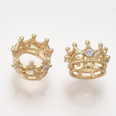 Brass with Clear Cubic Zirconia Crown European Beads KK-T035-122-M-1
