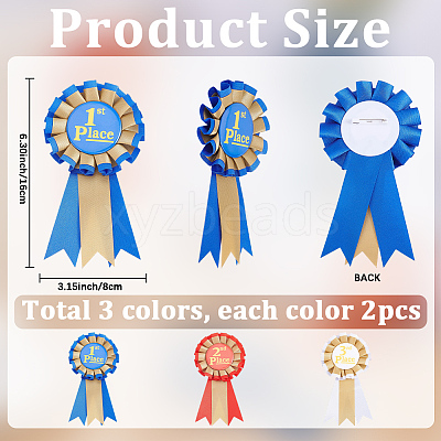 6Pcs 3 Colors Award Ribbon Shape Tinplate Badge Pins JEWB-SC0001-93-1