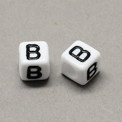 Large Hole Acrylic Letter European Beads SACR-Q103-6mm-01B-1