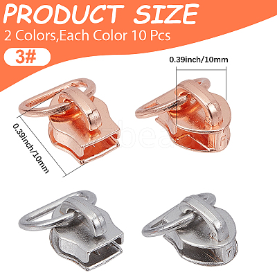 20Pcs 2 Colors Alloy Zipper with D Ring SENE-CY0001-12A-1