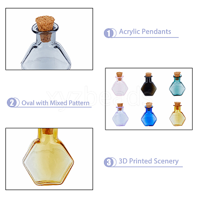 18Pcs 9 Colors Hexagon Dollhouse Miniature Glass Cork Bottles Ornament AJEW-DC0001-11-1