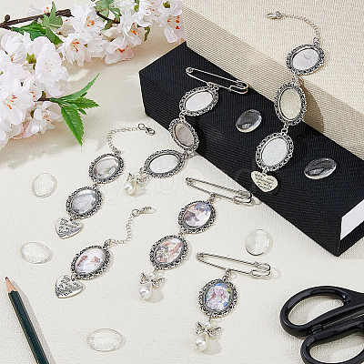 Alloy Oval Pendant Cabochon Settings & Heart Charms Pendant Decorations HJEW-FH00299-1