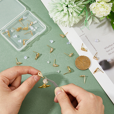 20Pcs 2 Style Teardrop Shape Brass Micro Pave Cubic Zirconia Stud Earring Findings KK-DC0003-04-1