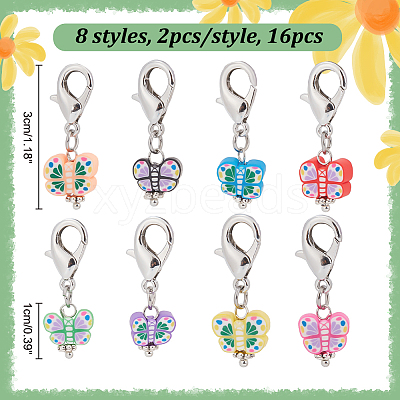 16Pcs 8 Style Butterfly Handmade Polymer Clay Pendant Stitch Marker HJEW-NB00009-1