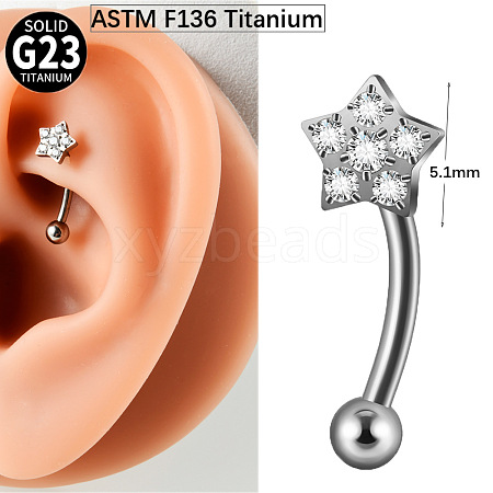 G23 Titanium Clear Cubic Zirconia Eyebrow Curved Barbell Rings WG7A99B-01-1