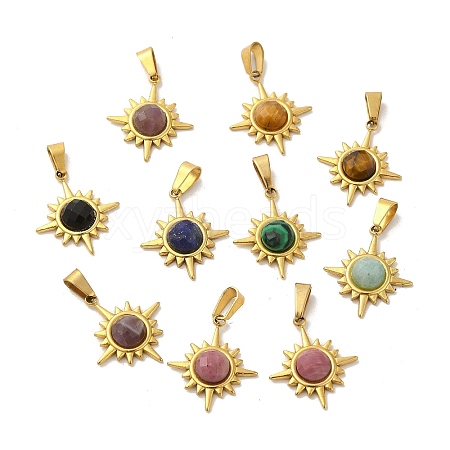 Gemstone Faceted Sun Pendants STAS-P361-02G-1